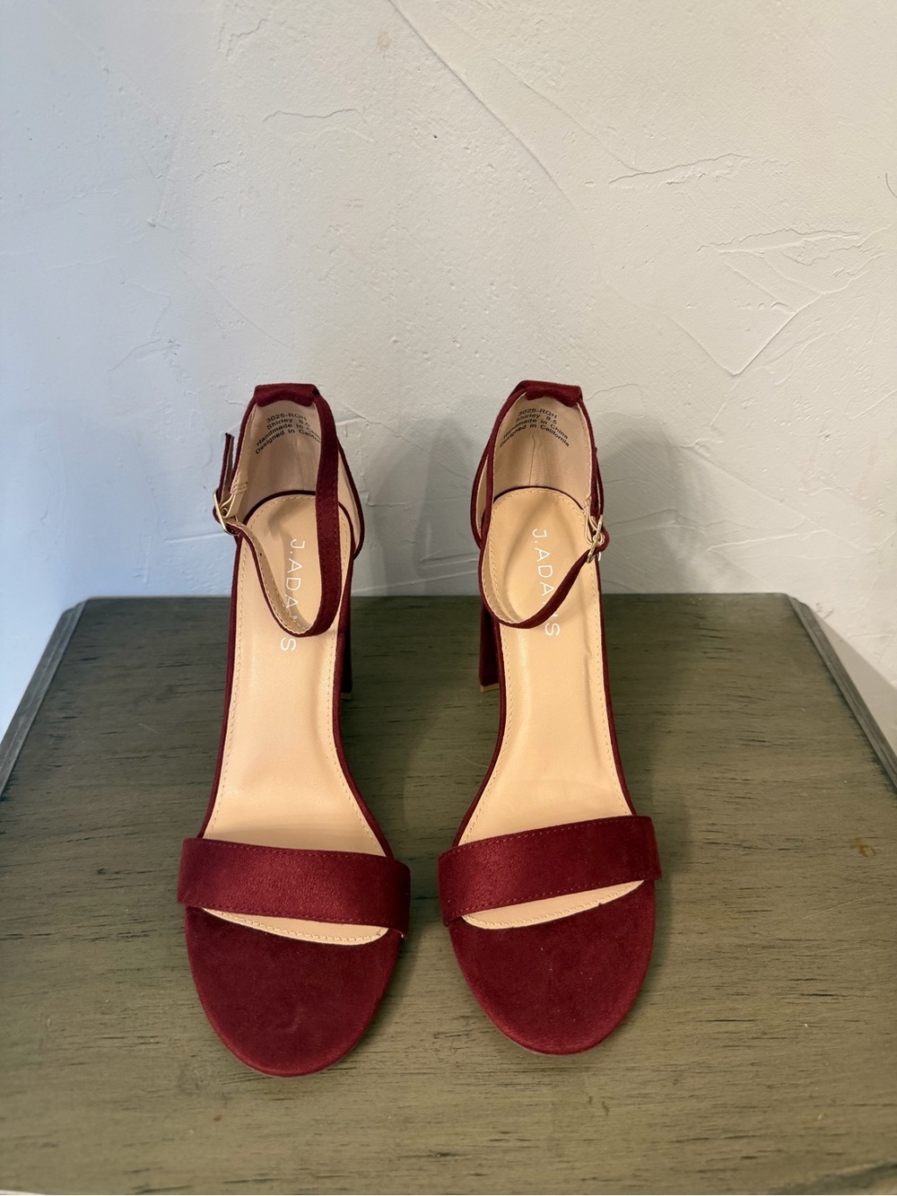 Burgundy Ankle-Strap Block Heel Sandals